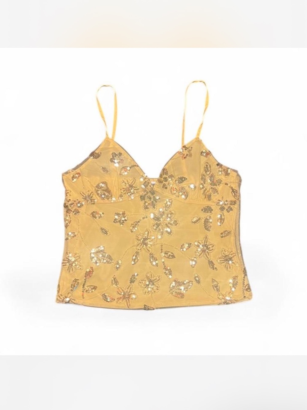 Y2K Style Fairy Festival Yellow sequin top with adjustable straps